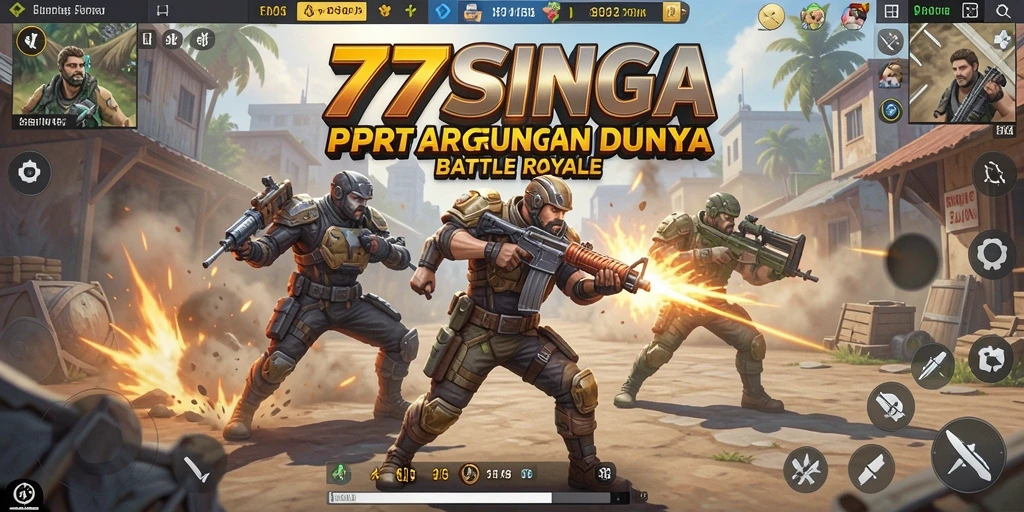 Screenshot gameplay 77SINGA menampilkan pertempuran seru dalam arena Battle Royale.
