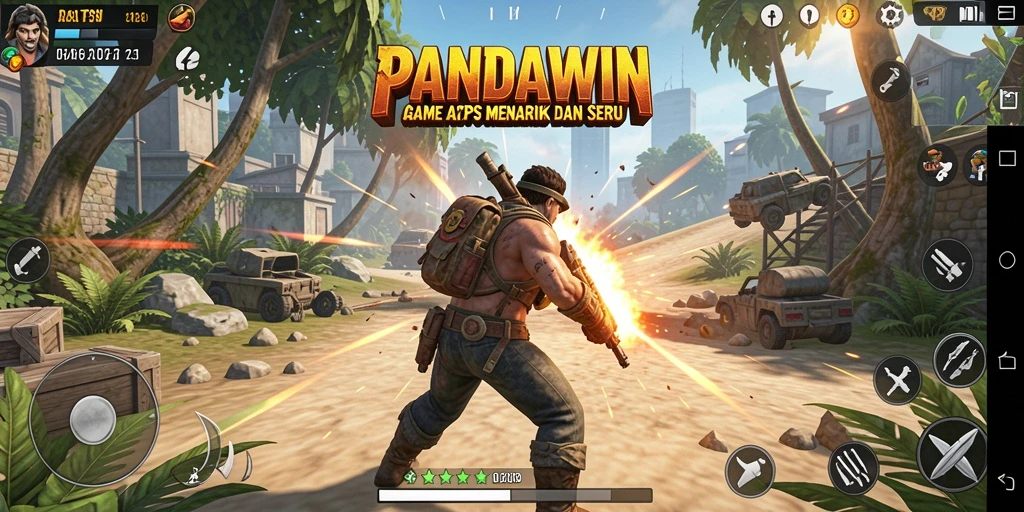 Tampilan gameplay seru dengan aksi tembak-menembak yang mendebarkan.