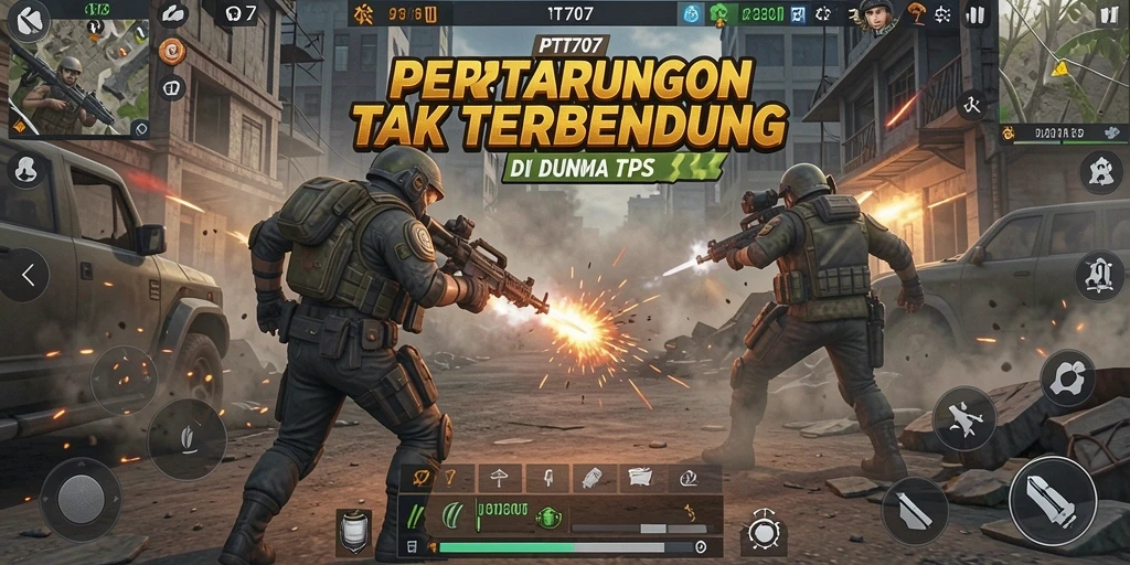 Screenshot permainan PT707 menampilkan pertempuran mendebarkan.