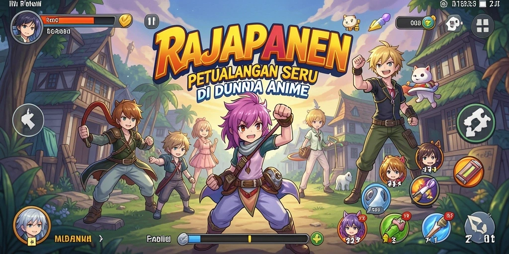 Screenshot gameplay RAJAPANEN dengan karakter anime yang beraksi.