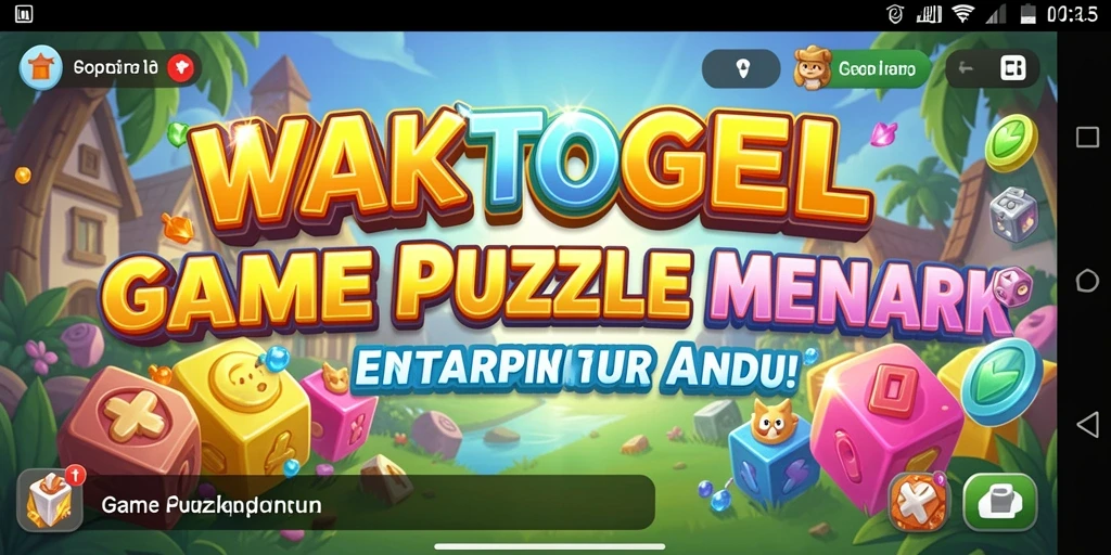 Tangkapan layar utama WAKTOGEL menampilkan momen gameplay seru dalam menyelesaikan teka-teki.